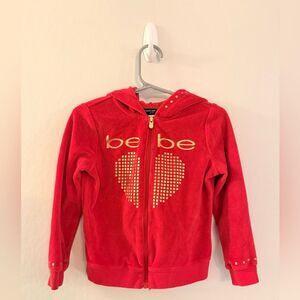 Toddler Girls Bebe Red Velour Zip Up Jacket - Size 4T